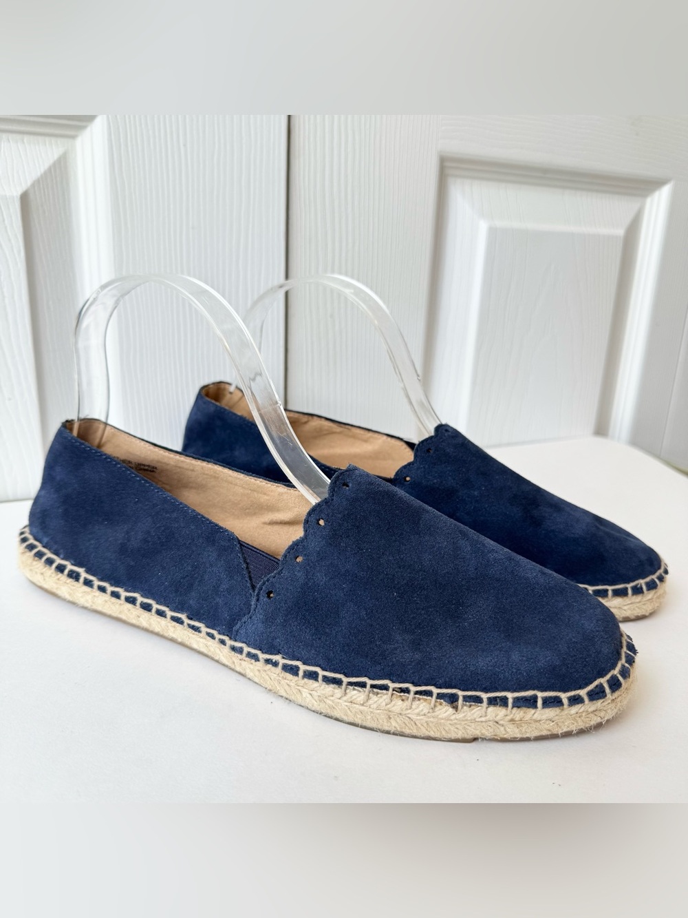 Talbots Blue Suede Leather Izzy Loafers 9.5 Espadrille Flats Resortwear Preppy